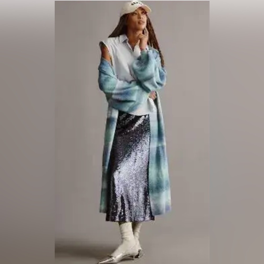 Anthropologie Blue and Green Ombré Knit Cardigan Duster